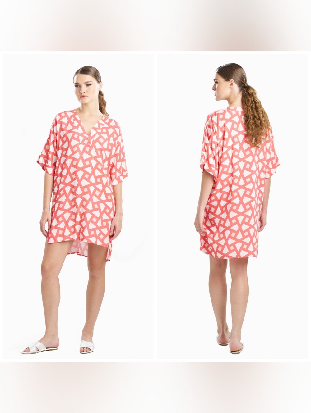 Natori Geometric Sleepshirt Turquoise Size Medium Tunic Style Dress Short Sleeve